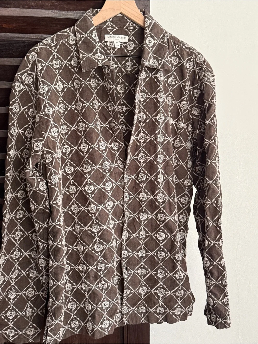 Banana Republic Brown Shirt with White Geometric Embroidery